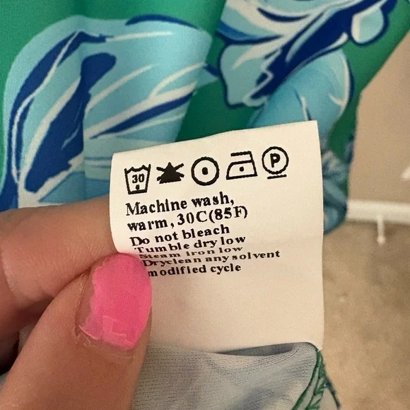 Boutique Dress Green and Blue Floral Mini Dress with collar Size Small - Picture 4 of 5